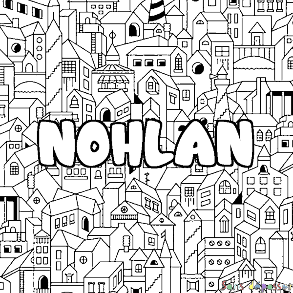 Coloriage pr&eacute;nom NOHLAN - d&eacute;cor Ville