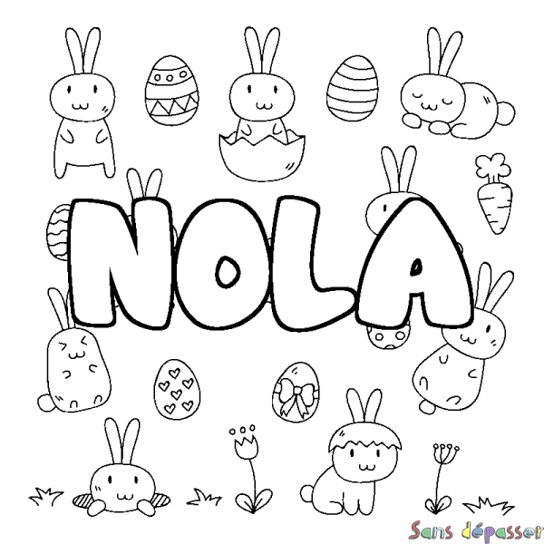 Coloriage pr&eacute;nom NOLA - d&eacute;cor Paques