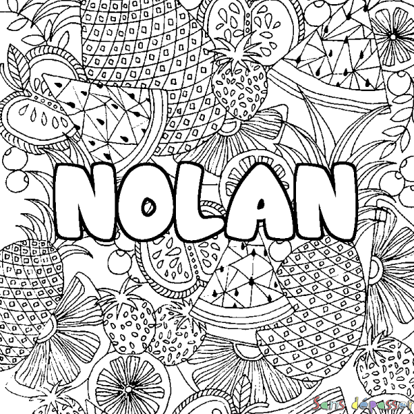Coloriage prénom NOLAN - d&eacute;cor Mandala fruits