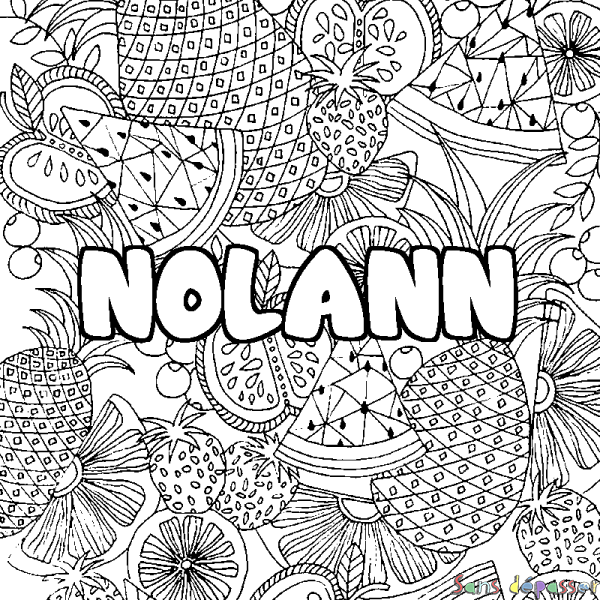 Coloriage prénom NOLANN - d&eacute;cor Mandala fruits