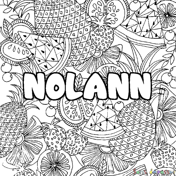 Coloriage pr&eacute;nom NOLANN - d&eacute;cor Mandala fruits