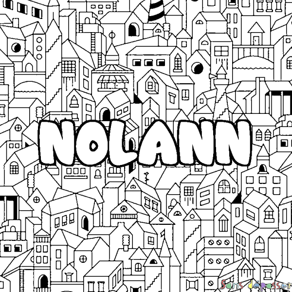 Coloriage pr&eacute;nom NOLANN - d&eacute;cor Ville