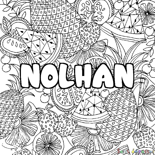 Coloriage prénom NOLHAN - d&eacute;cor Mandala fruits
