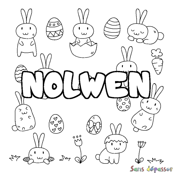 Coloriage pr&eacute;nom NOLWEN - d&eacute;cor Paques