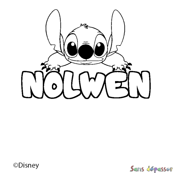 Coloriage pr&eacute;nom NOLWEN - d&eacute;cor Stitch