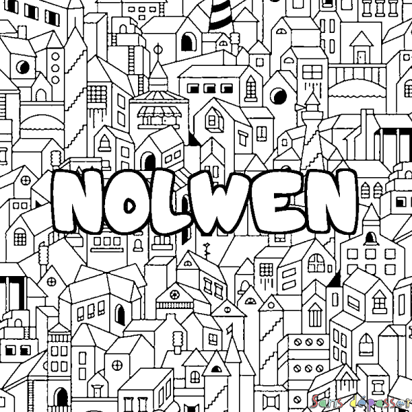 Coloriage pr&eacute;nom NOLWEN - d&eacute;cor Ville