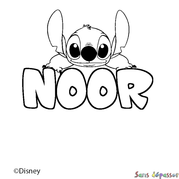 Coloriage pr&eacute;nom NOOR - d&eacute;cor Stitch