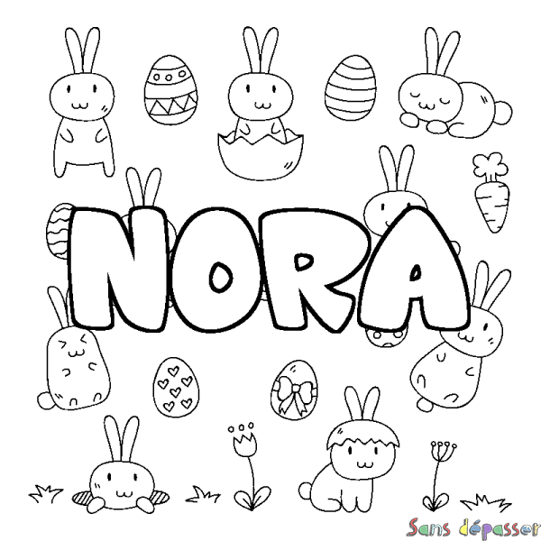 Coloriage pr&eacute;nom NORA - d&eacute;cor Paques
