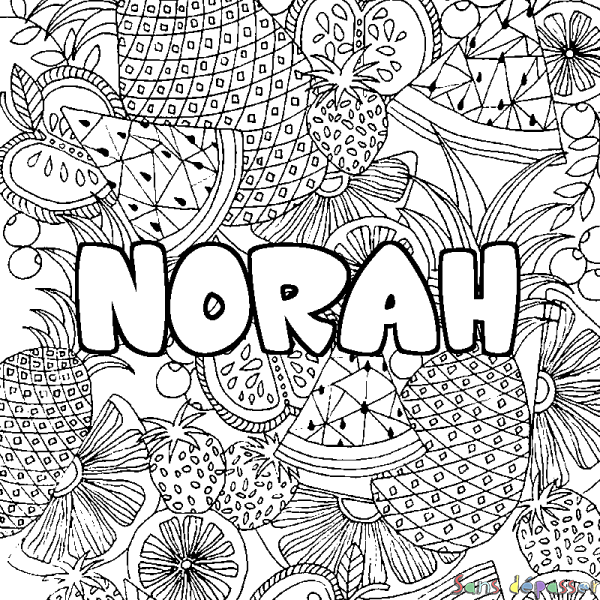 Coloriage pr&eacute;nom NORAH - d&eacute;cor Mandala fruits