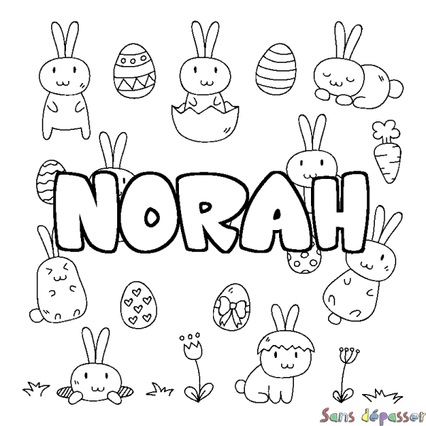 Coloriage pr&eacute;nom NORAH - d&eacute;cor Paques