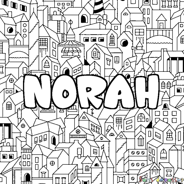 Coloriage pr&eacute;nom NORAH - d&eacute;cor Ville