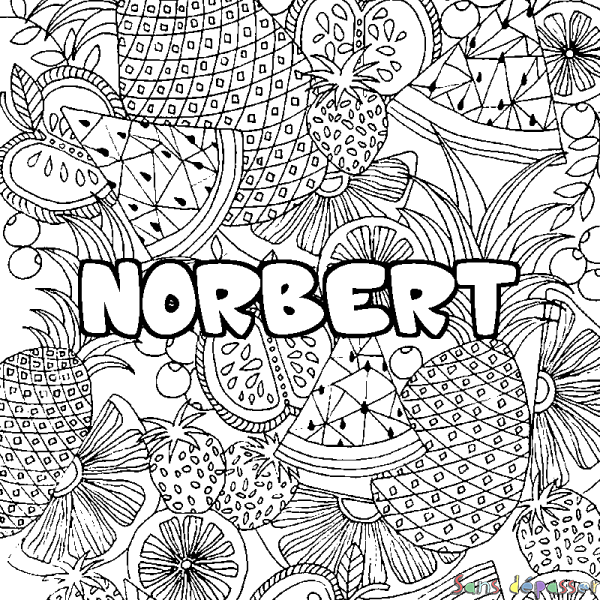 Coloriage pr&eacute;nom NORBERT - d&eacute;cor Mandala fruits