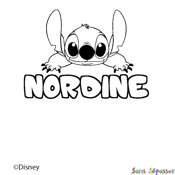 Coloriage pr&eacute;nom NORDINE - d&eacute;cor Stitch