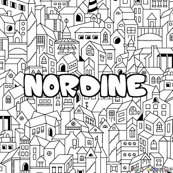 Coloriage prénom NORDINE - d&eacute;cor Ville