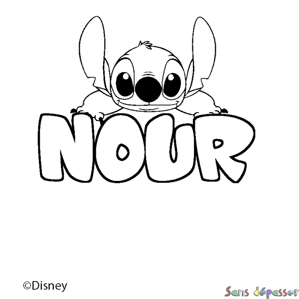 Coloriage pr&eacute;nom NOUR - d&eacute;cor Stitch