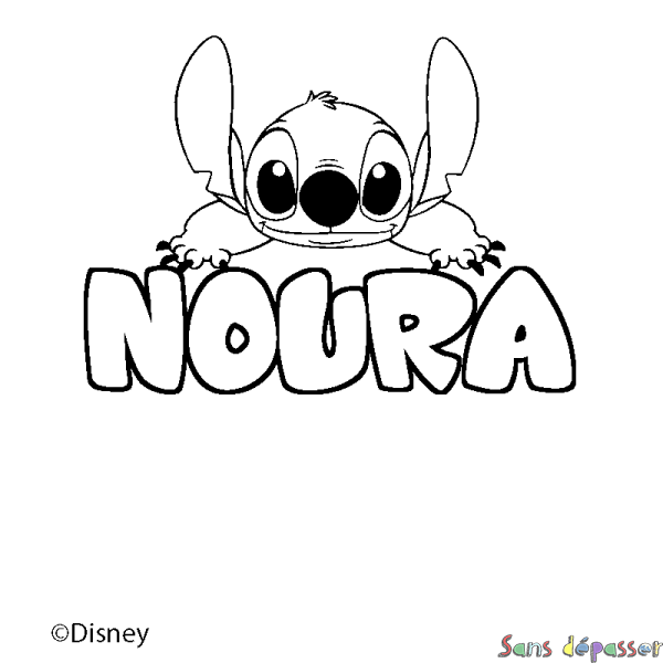 Coloriage pr&eacute;nom NOURA - d&eacute;cor Stitch