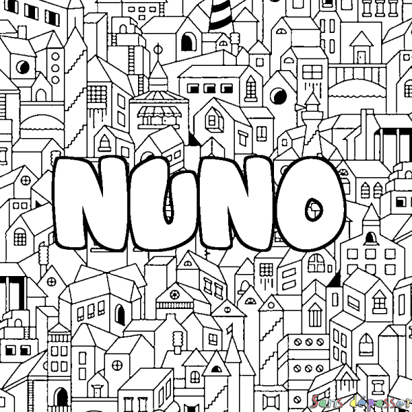 Coloriage prénom NUNO - d&eacute;cor Ville