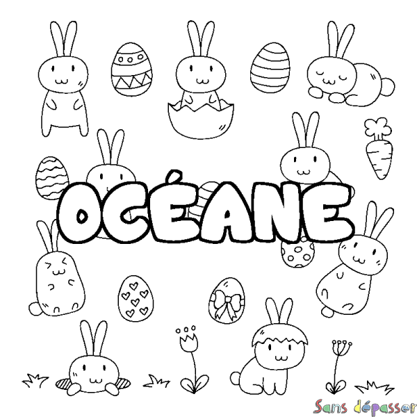 Coloriage pr&eacute;nom OC&Eacute;ANE - d&eacute;cor Paques