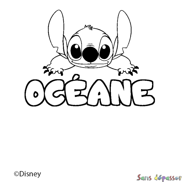Coloriage pr&eacute;nom OC&Eacute;ANE - d&eacute;cor Stitch