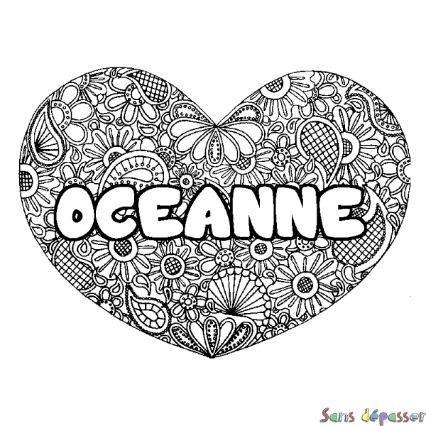 Coloriage prénom OCEANNE - d&eacute;cor Mandala coeur