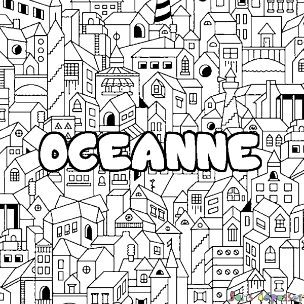 Coloriage pr&eacute;nom OCEANNE - d&eacute;cor Ville