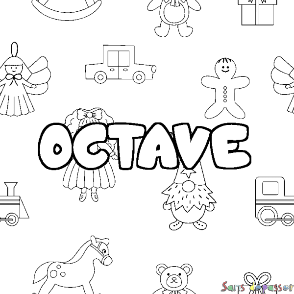 Coloriage pr&eacute;nom OCTAVE - d&eacute;cor Jouets