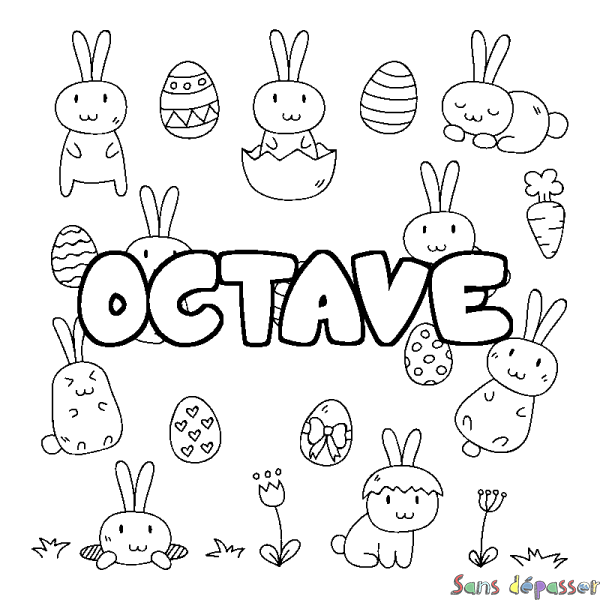 Coloriage pr&eacute;nom OCTAVE - d&eacute;cor Paques
