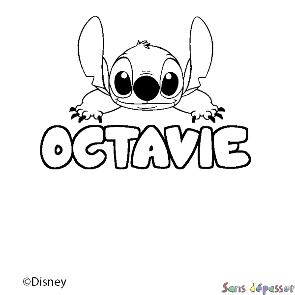 Coloriage pr&eacute;nom OCTAVIE - d&eacute;cor Stitch
