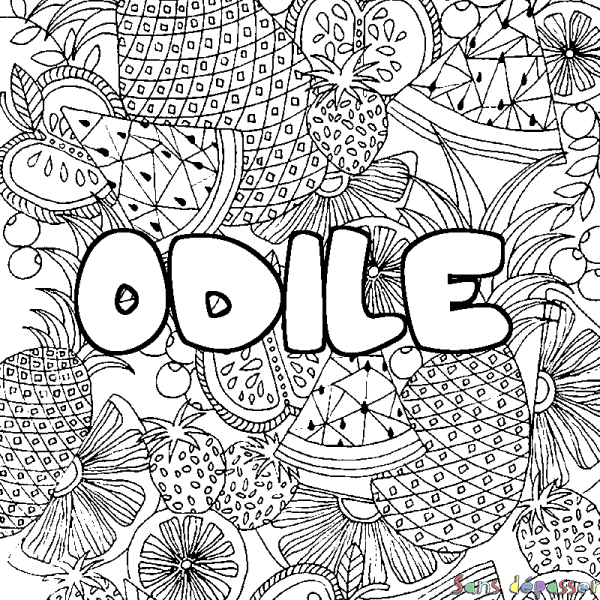 Coloriage prénom ODILE - d&eacute;cor Mandala fruits