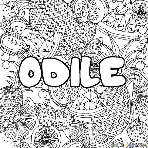 Coloriage pr&eacute;nom ODILE - d&eacute;cor Mandala fruits