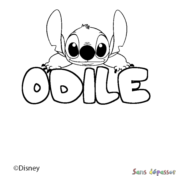 Coloriage pr&eacute;nom ODILE - d&eacute;cor Stitch