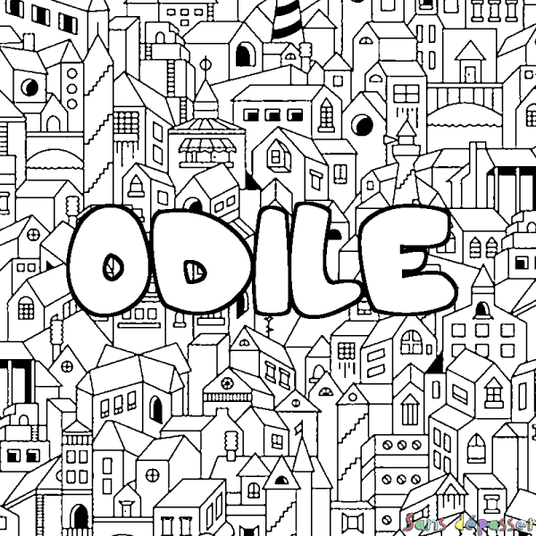 Coloriage prénom ODILE - d&eacute;cor Ville