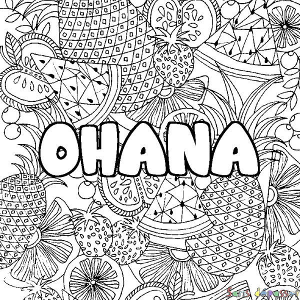 Coloriage prénom OHANA - d&eacute;cor Mandala fruits