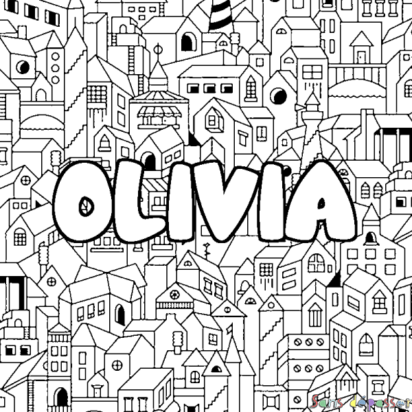 Coloriage prénom OLIVIA - d&eacute;cor Ville