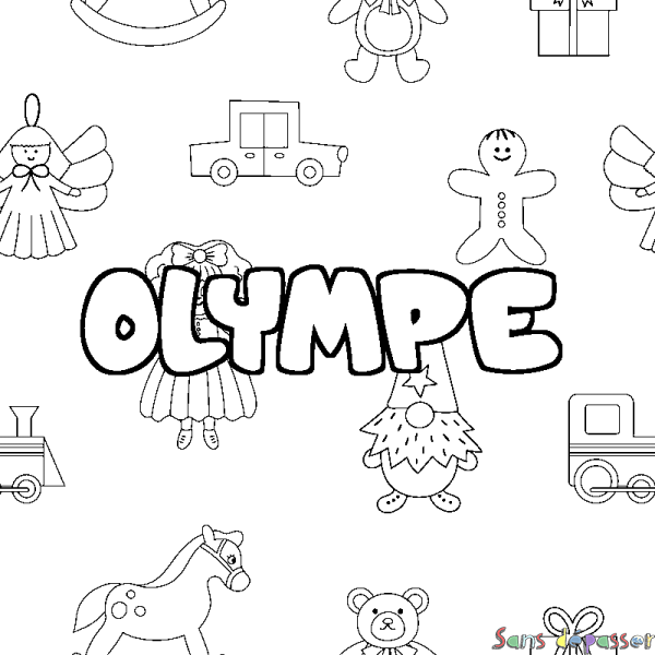 Coloriage pr&eacute;nom OLYMPE - d&eacute;cor Jouets