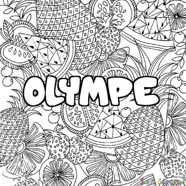 Coloriage prénom OLYMPE - d&eacute;cor Mandala fruits