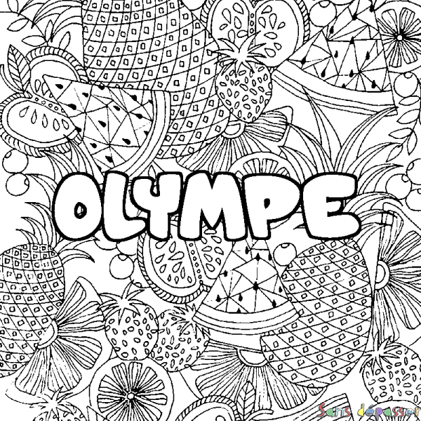Coloriage pr&eacute;nom OLYMPE - d&eacute;cor Mandala fruits