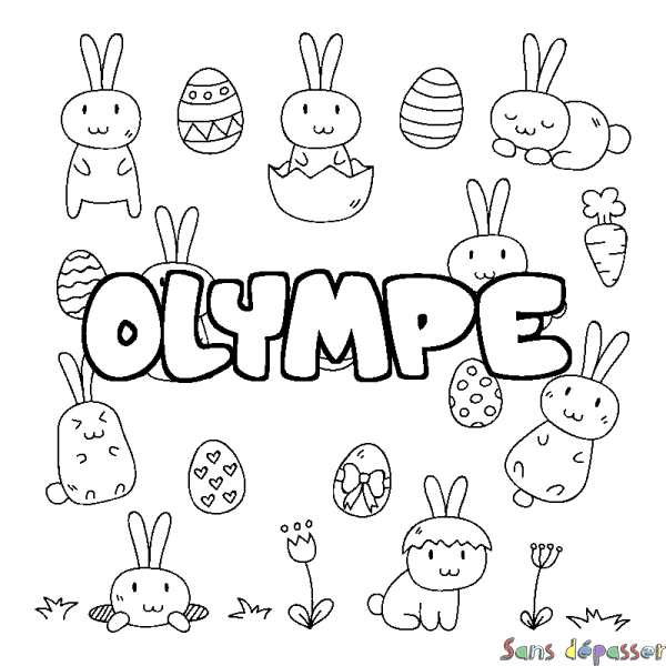 Coloriage pr&eacute;nom OLYMPE - d&eacute;cor Paques
