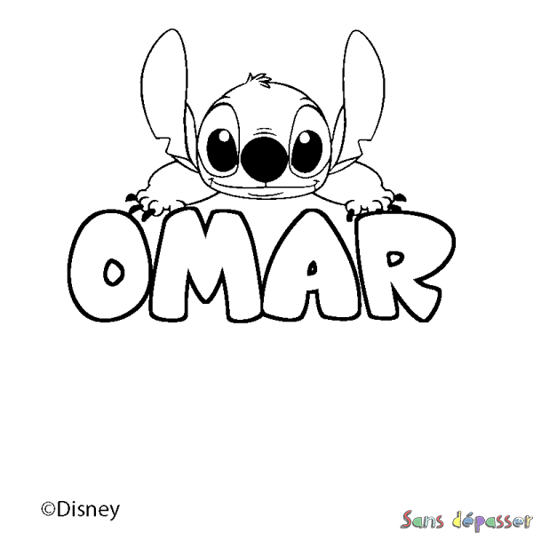 Coloriage pr&eacute;nom OMAR - d&eacute;cor Stitch