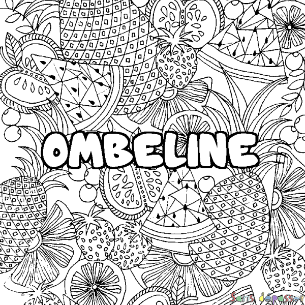 Coloriage pr&eacute;nom OMBELINE - d&eacute;cor Mandala fruits