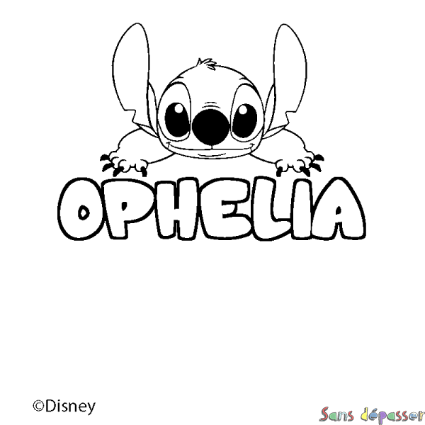 Coloriage pr&eacute;nom OPHELIA - d&eacute;cor Stitch