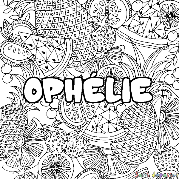 Coloriage prénom OPH&Eacute;LIE - d&eacute;cor Mandala fruits