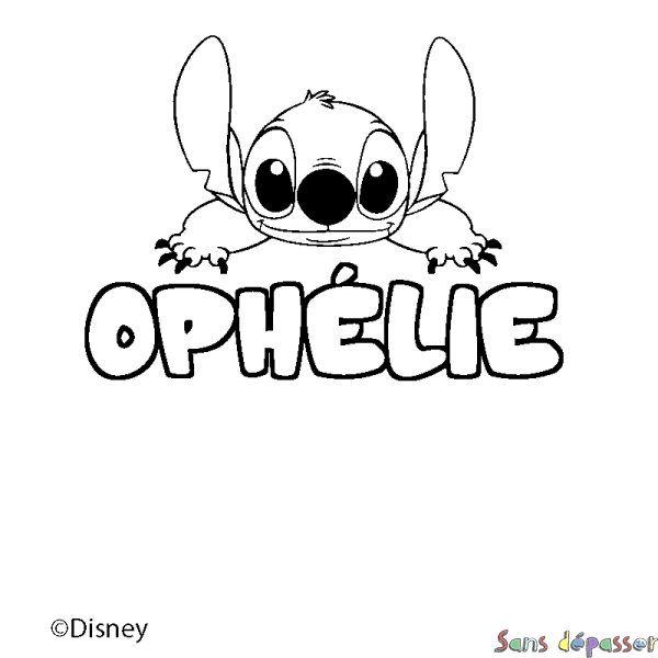 Coloriage pr&eacute;nom OPH&Eacute;LIE - d&eacute;cor Stitch