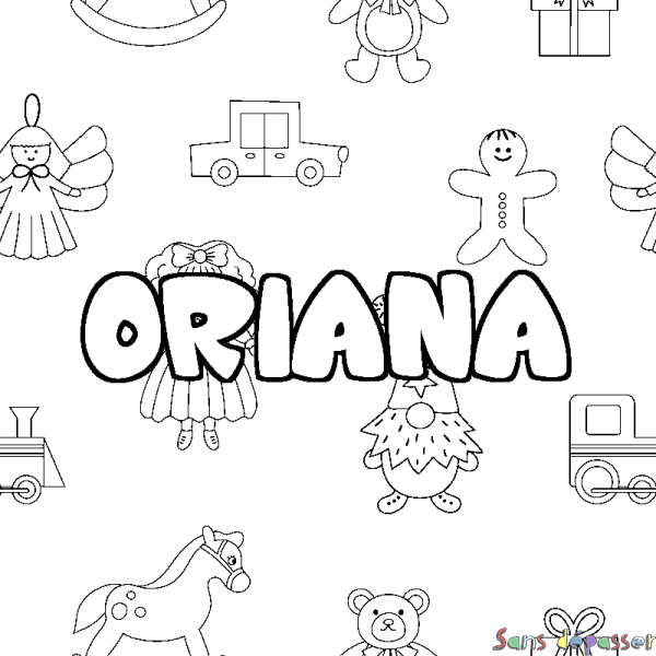Coloriage pr&eacute;nom ORIANA - d&eacute;cor Jouets