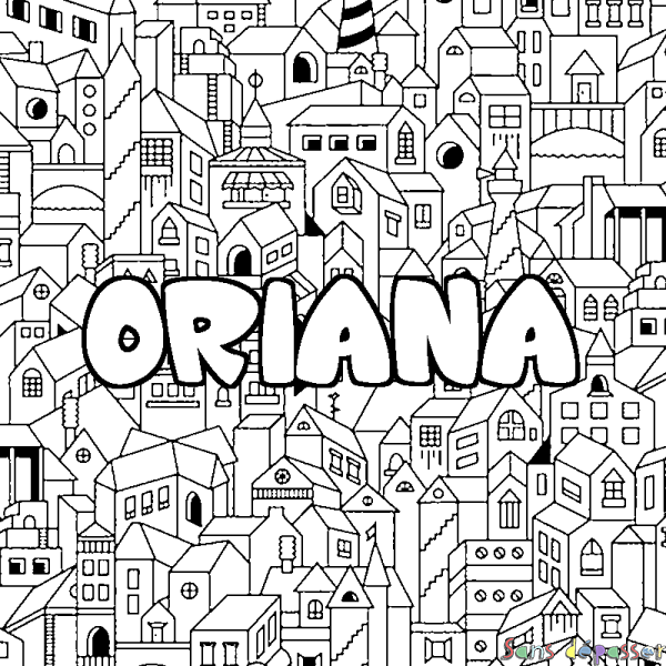 Coloriage pr&eacute;nom ORIANA - d&eacute;cor Ville