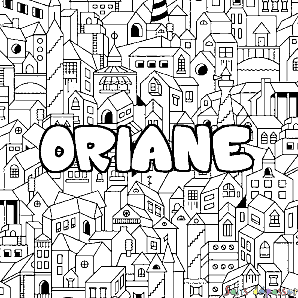 Coloriage pr&eacute;nom ORIANE - d&eacute;cor Ville