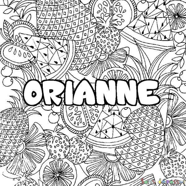 Coloriage pr&eacute;nom ORIANNE - d&eacute;cor Mandala fruits