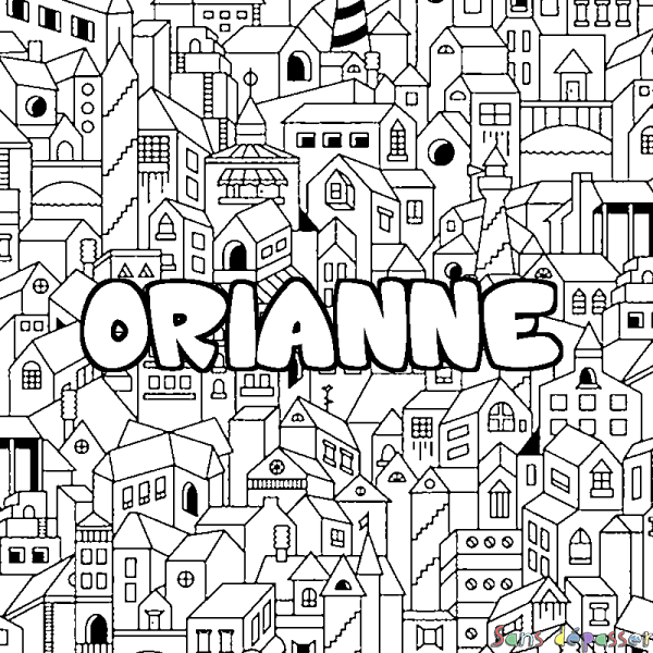 Coloriage pr&eacute;nom ORIANNE - d&eacute;cor Ville
