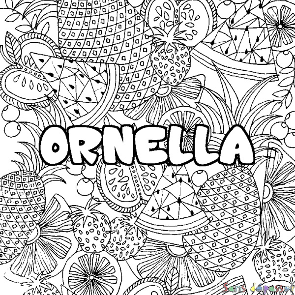 Coloriage prénom ORNELLA - d&eacute;cor Mandala fruits