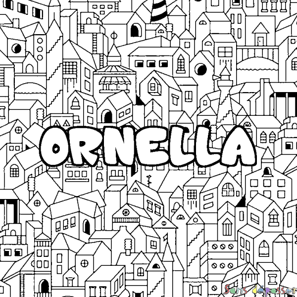 Coloriage prénom ORNELLA - d&eacute;cor Ville